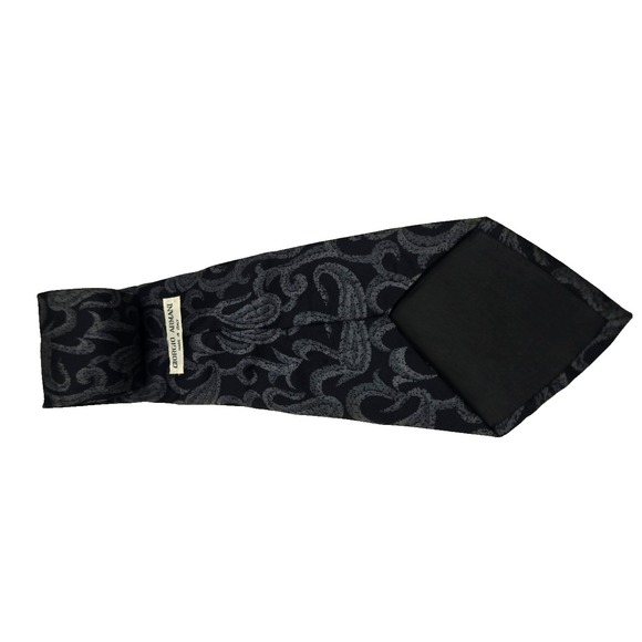 VTG Giorgio Armani Mens‎ Black & Silver 100% Silk Neck Tie Made in Italy '80s - Picture 1 of 8